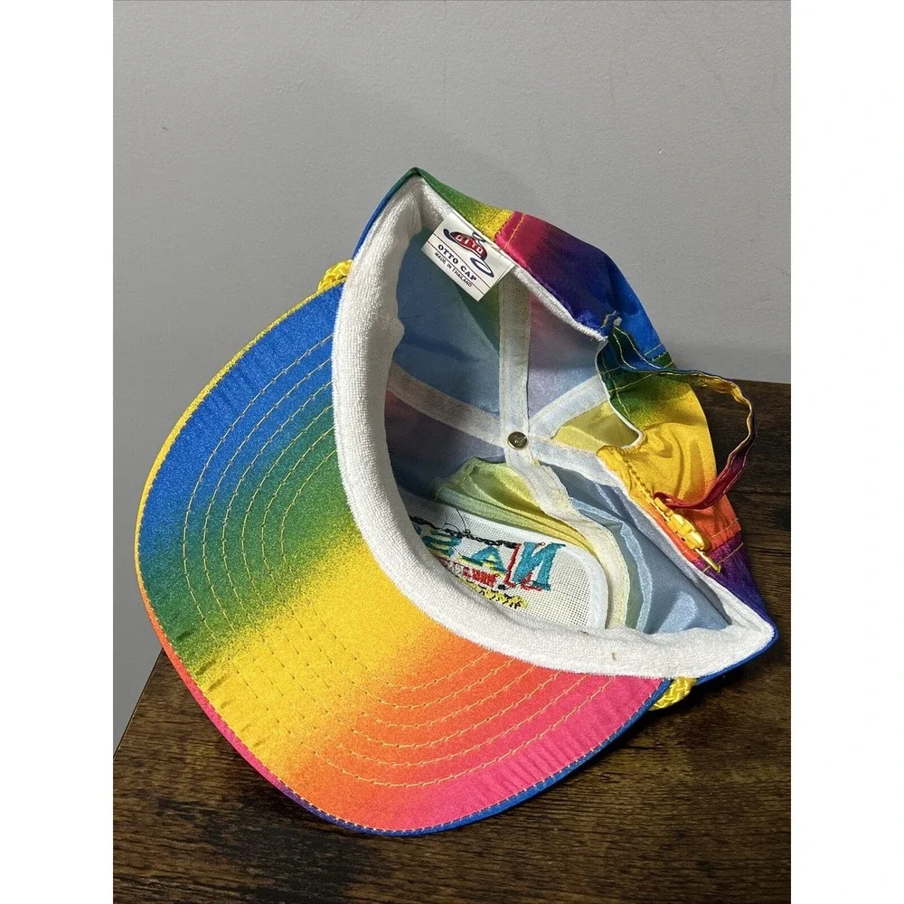 VTG 80s/90s NASCAR Racing Authentics Corded Rainbow/Tie Dye Hat OTTO‎ RARE